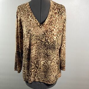 Chico’s Top Women Size 3(XL) Leopard Print V Neck 3/4 Sleeves